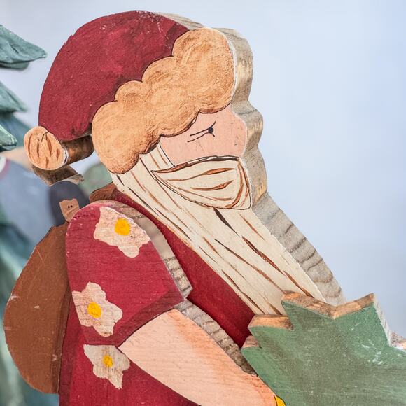 Vintage Wooden Beach Santa w/ Hawaiian Shirt and Surf Board, 12” - Picture 6 of 6